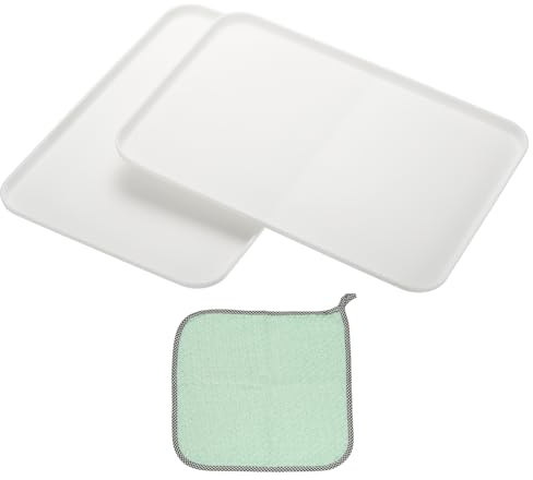 PATIKIL 15 x 10,6 plastbricka, 2-pack rektangulära tallrikar matbricka vetetallrikar rätter återanvändbar desserttallrik brickor med duk för tårta frukter sallad cupcake biff servering vit