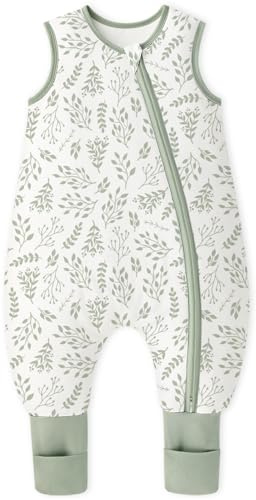 Yoofoss Saco de Dormir para Bébé con Pies Calcetines 1.5 TOG Algodón Todo el año Primavera Otoño Súper transpirable Dormir para Unisex 90 cm Niñas Niños 3-4 Años