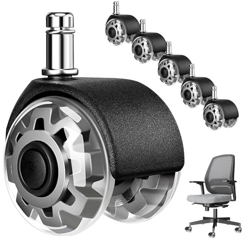 Tbintul 5 ruote sedia ufficio, 11 x 22 mm ruote per sedia ufficio, rotelle in gomma per sedie da scrivania girevoli a 360°, silenziose, rotelle sedia ufficio per pavimenti duri, parquet, argento