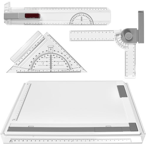 Rkixlix Tablero Dibujo Tecnico A4 Profesional Multifuncional 37x29.5cm con Regla Transparente y Movimiento Paralelo, Ángulo Ajustable para los Trabajos del Colegio Ejercicios de Dibujo Técnico Oficina