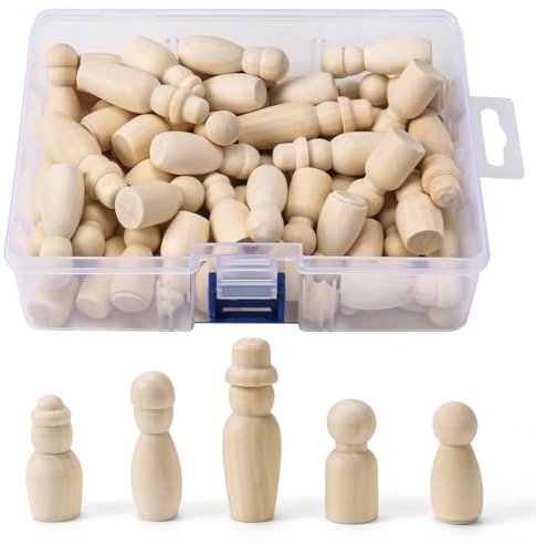 60PCS Wooden Peg Dolls Unfinished Wooden People Wooden Figures 4 Sizes