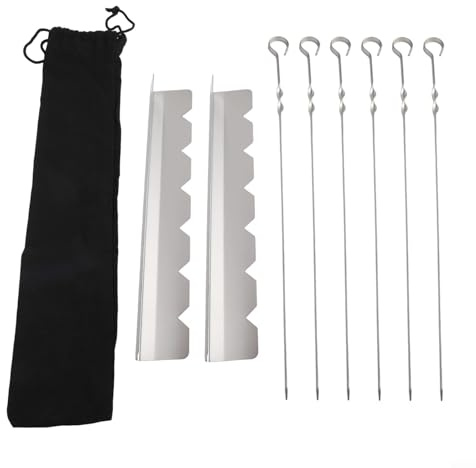 AugustknowU Pinchos reutilizables para barbacoa de acero inoxidable con soporte y cepillo de aceite, diseñados para una distribución eficiente del calor y manejo durante la parrilla