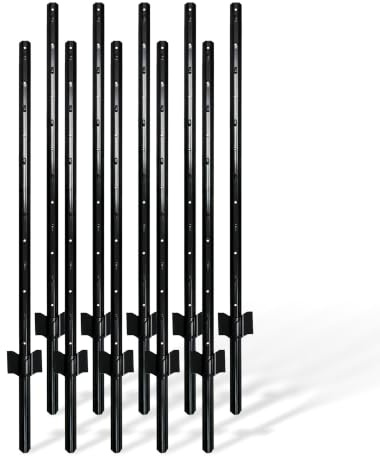 Relaxdays Postes para valla, set de 10, para malla metálica, para hincar, 90 cm, perfil en U, jardín, acero, negro