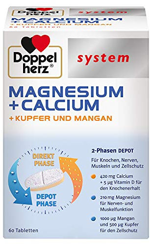 Doppelherz system MAGNESIUM + CALCIUM DEPOT – Magnesium als Beitrag für die normale Funktion der Muskeln und Nerven – Depot-Tabletten mit dem 2-Phasen-Effekt – 60 Tabletten