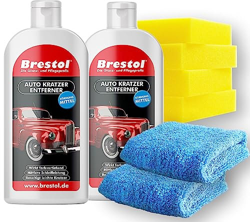 BRESTOL® Auto Kratzer Entferner mit Zubehör - Kratzerentferner Autolack - entfernt kleine Kratzer & Schrammen, Farbspuren, Reibspuren & Rostspuren, Lackkratzerentferner & Lackreiniger