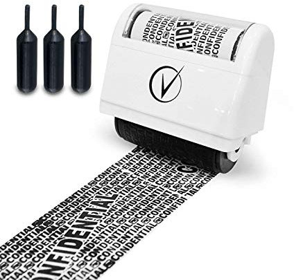Vantamo Datenschutz Rollstempel Ultraweit mit 3 Nachfüllungen, Einfach zu verwenden Datenschutzstempel für Papierunterlagen, Id Protection Stamp zum Verbergen Vertraulicher Informationen