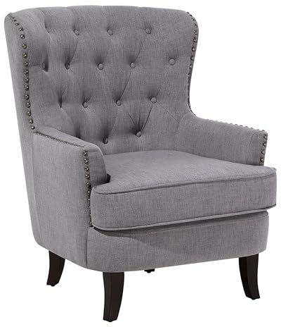 Beliani Fauteuil Chesterfield en Tissu Gris Clair Haut Dossier à Clous Pieds Courbes Viborg