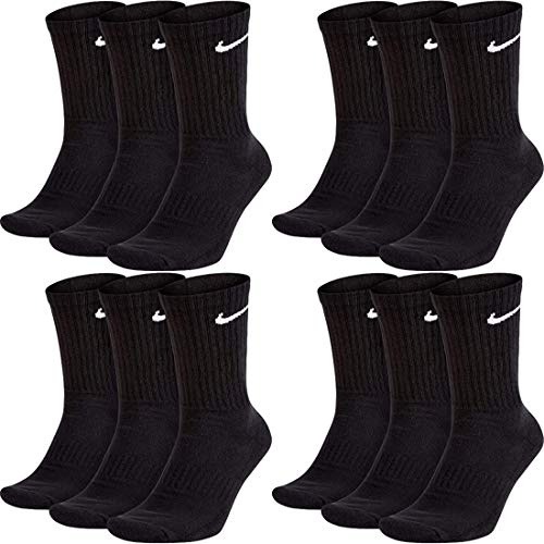 Nike Socken Herren Damen Lang Weiß Grau Schwarz Tennissocken 12 Paar Sportsocken Sparset Größe 34 36 38 40 42 44 46 48 50, Größe:46-50, Farbcode + Farbe:A52 12 Paar schwarz