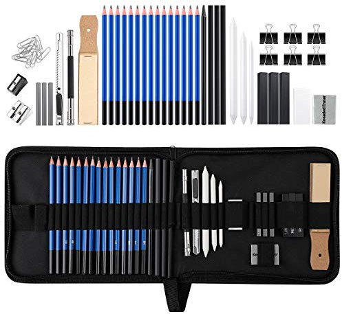 Zekkai Skizzierstifte Set, 42 Stücke Bleistift Set Zeichnen Skizzieren Stifte Profi Art Werkzeug Set Skizzierset mit Zeichnen Zubehör Set für Künstler, Anfänger, Erwachsene und Kinder