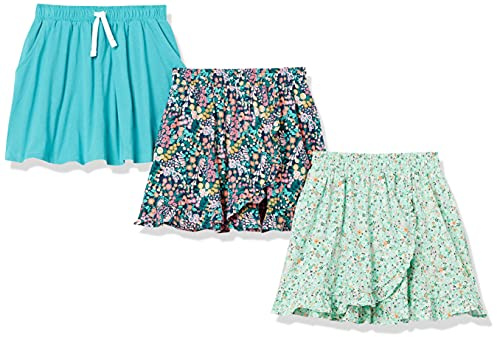 Amazon Essentials Falda Pantalón de Punto con Cintura Elástica y Pantalones Cortos Transpirables Integrados Niña, Pack de 3, Cian Oscuro, 10 años