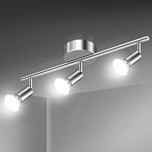 Defurhome LED Ceiling Light Rotatable, 3 Way Adjustable Modern Ceiling Spotlights(White Chrome) for Kitchen, Living Room, Bedroom, Including 3 x 4 W GU10 Led Bulbs(450LM, Cool White)