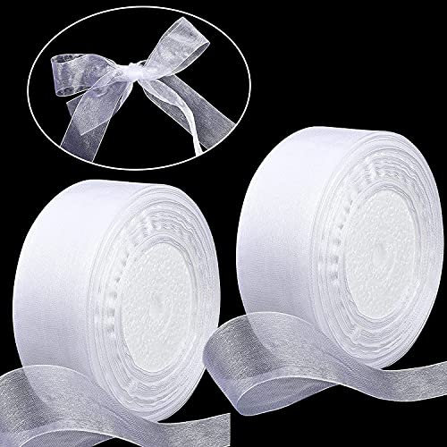 Organzaband 4cm*45m Geschenkband Weiß Durchscheinende, Schleifenband Organza Handwerk Band für Party Hochzeit Geschenke Basteln Dekoration(2 Rollen)