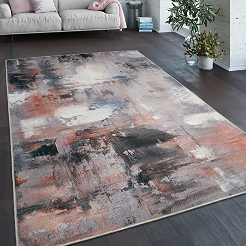 Paco Home Tappeto Salotto Moderno Soggiorno Tessuto Liscio Moderno Motivo Astratto Vintage Lavabile In Lavatrice, Dimensione:140x200 cm, Colore:Multicolore 4
