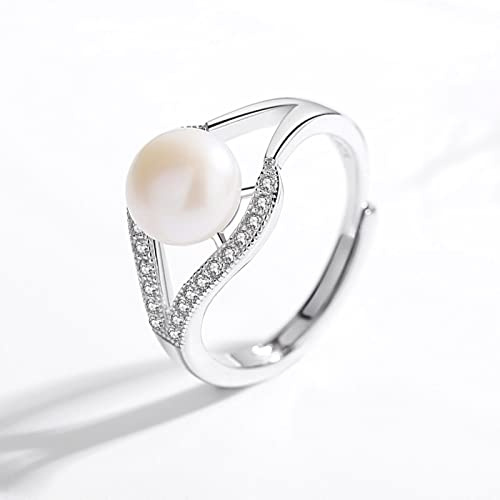 DAOMEI Anelli di Perle d'Acqua Dolce Naturali da 8 Mm per Le Donne Gioielli in Argento Sterling 925 con Pietre Anello Regolabile per Matrimoni