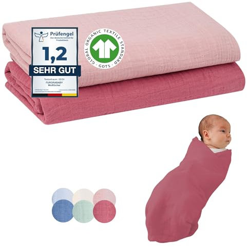 furora BABY Mullwindeln & Pucktuch 120x120 cm XXL (weiche Musselin Bio-Baumwolle) Oeko-TEX 100 Mulltücher Baby | saugtark + 60 Grad waschbar | Stoffwindeln Tuch, große Spucktücher (Flower)