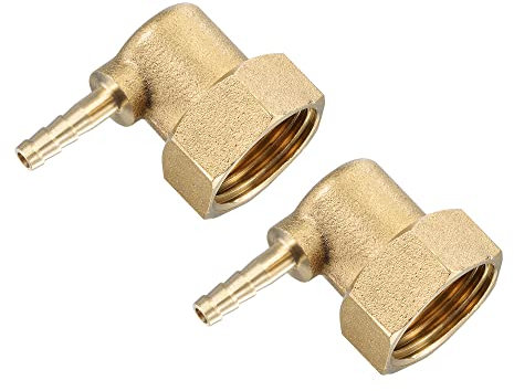 M METERXITY 2 Pack Messing Rohr Widerhaken Verschraubungen - Winkel Messing 4mm Leitung Anschlüsse Anwendung für Wasser Kraftstoff (G1/2 Buchse Drehmutter)