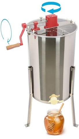 3-Rahmen Honigschleuder, Manual Honey Extractor Honigextraktor mit Vorbereitetes Honigventil, Bienenzüchter Zubehör, Edelstahl, 38*60cm, Silber, für Bauernhof Hause