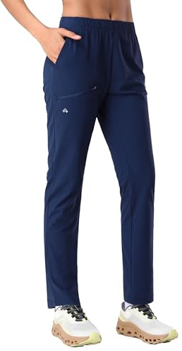 Jogging Femme Lumière Pantalon Sport pour Femmes Freizeithose Taille Elastique Bas de Pantalons Sport Yoga UPF50+ avec 3 Poches Bleu Marine L