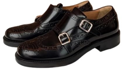 ANUFER Mujer Elegante Doble Monje Brogues Tacón de Bloque Bajo Negro Cuero Zapatos de Vestir Negro SD5A40222 EU38.5