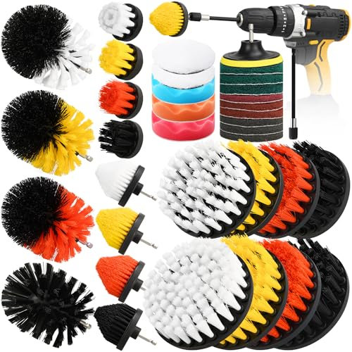 Scrubber Brushes with 9pcs Scouring Pad 3pcs Scrubbing Sponge 2pcs White Wool Pad 1pcs Backer and 1pcs Extender, for Cleaning Shower, Tub, Bathroom (36pcs)