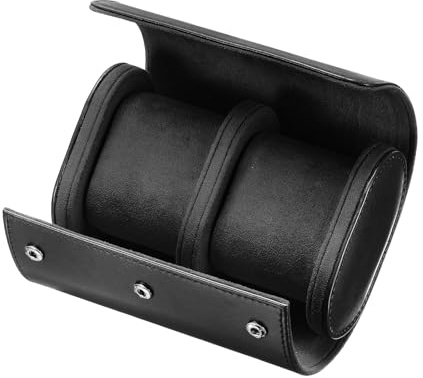 sourcing map Leather Watch Travel Case 2 Slot Watch Roll Storage Box Black | Single Organizer for Men Women Watch Holding Storaging Displaying