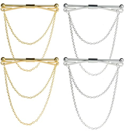 Sertay 4 Piezas Cadena Clip Cuello, Cadena Solapa Pin, Accesorios Traje Alfiler Corbata, Clip Cuello Camisa Hombre, Alfiler Cuello Corbata, Adecuada para Negociaciones Comerciales, Citas o Cenas