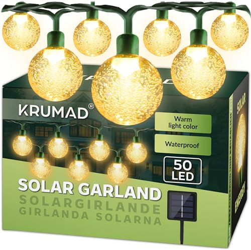 KRUMAD Catena di Luci Solari per Esterni 50 LED 7M IP65 con Sensore Automatico, Catena di Luci Solari Resistente agli Agenti Atmosferici e Impermeabile, Illuminazione da Giardino, Catena di Luci per