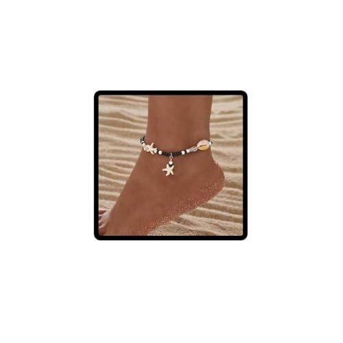 Clataly Étoile de mer pendentif cheville bracelet mixte couleur beige perle coquillage cheville été plage réglable pied bijoux cadeau pour les femmes