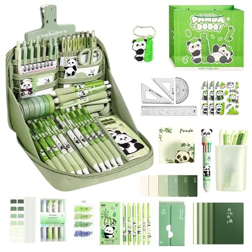 Set di cancelleria a forma di panda, grazioso kit per la scuola, kit di scrittura per bambini, divertenti adesivi inclusi, collezione da 10 pezzi, ideale per studenti della scuola elementare e uso in
