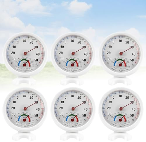 Sporgo 6 termometri igrometro: 2 in 1 analogico termoigrometro, termometro di precisione per ambienti interni, esterni, termometro bianco, diametro 12,5 cm