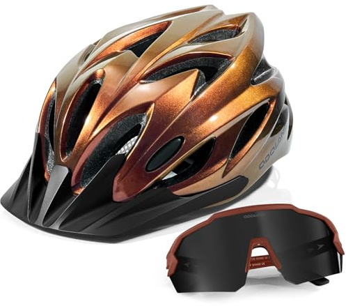Odoland Set de Casque de Vélo avec Pare-Soleil Amovible et Lunettes de Cyclisme Casque VTT et VTC Léger avec Lunettes de Soliel Sport Anti-UV pour Cyclisme Homme Femme Adult
