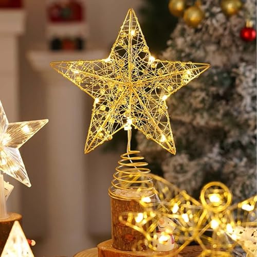 Hlisippa Puntale Albero di Natale Oro, 20×25 cm Stella Albero di Natale, Stella di Natal Topper con 10 LED, 3D Decorazioni Natalizia per Feste Festival Interna (10)