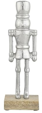 Marrakech Figura cascanueces plata 22 cm | elegante decoración navideña de mesa de aluminio con base de madera | moderno soporte decorativo como decoración para alféizar de la ventana, decoración