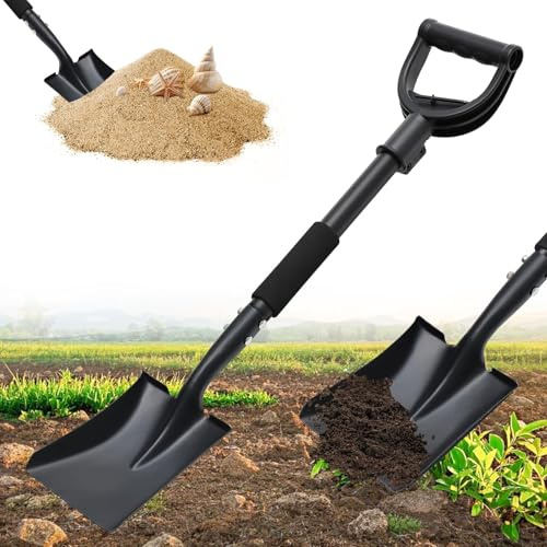 Pala de jardín con mango de 77 cm, pala resistente para excavar, pala de jardín, pala cuadrada de metal para jardín, gran comercio en D, pala de playa, pala de nieve para coche