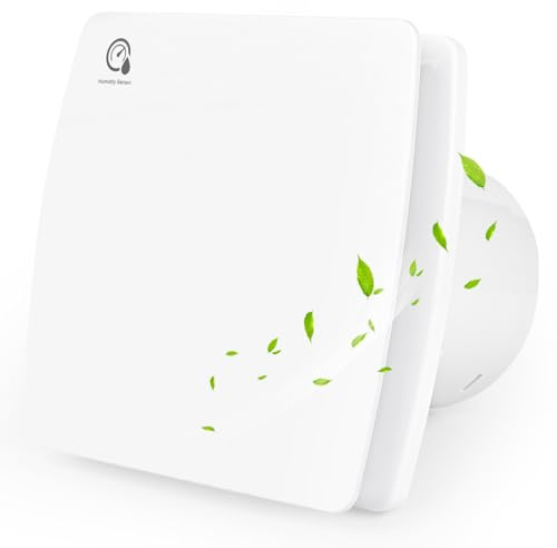 Glovios Extractor de Baño con Sensor de Humedad y Temporizador, Extractor de Baño Silencioso, 100mm Ventilador Extractor de Aire Antirretorno, Ventilador Baño con Válvula Anti Retorno, IPX4