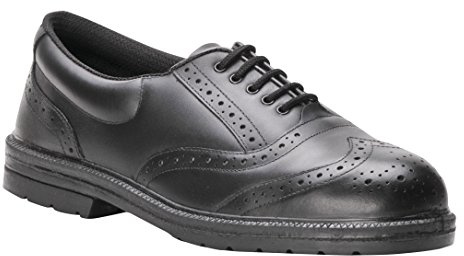 Portwest FW46 Chaussure Ville Brogue Steelite Coquille Acier Col Double | Noir, 45, S1P EN ISO 20345, Cuir Pleine Fleur, Haute Évacuation de L'humidité, Résistant aux Huiles, Respirant