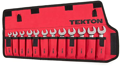 TEKTON WRN01190 ringskiftnyckelsats (kort) 12 delar (8-19 mm) med rullbar förvaringsväska, metrisk