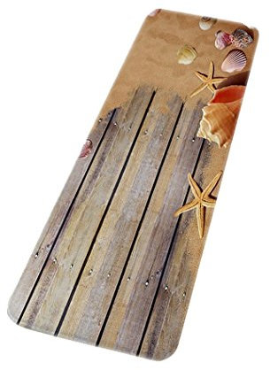 A.Monamour Badematten Badteppiche Badvorleger Hölzerne Planken Boden Nautische Thema Starfish Muschel Sommer Strand Landschaft Druck Flanell Gummi Rücken Anti-Rutsch Bad Teppiche Für Bad Fußmatten