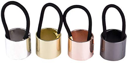 Lurrose Haargummi Metall Ring Elastisch Haar Seil Band Pferdeschwanz Halter Haarschmuck für Frauen 4 Stück (Schwarz, Silber, Golden, Roségold)