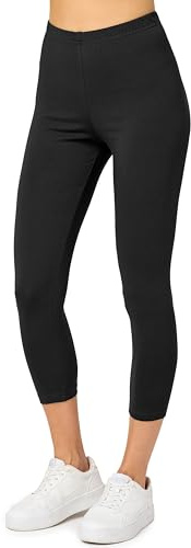 Merry Style Leggings Donna 3/4 Pantaloni Capri Morbidi e Confortevoli Leggins Donna in Cotone Traspirante Elastici e Delicati sulla Pelle Sensibile MS10-199 (Nero, XXL)
