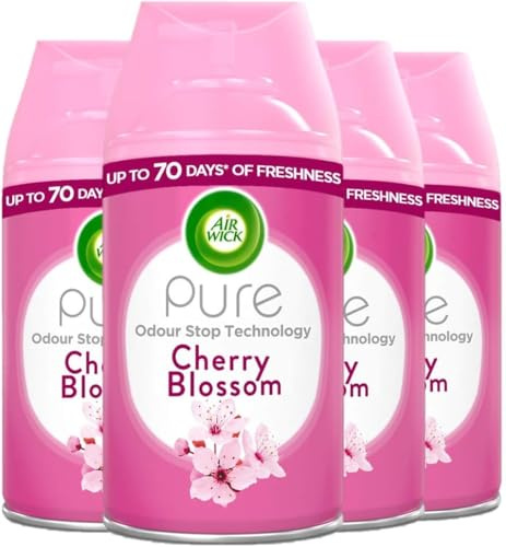 Air Wick Automatic Air Freshener Freshmatic Spray Refills, Cherry Blossom, Pack 4 x 250ml, Natural Essential Oils, Last up to 280 days, Air freshener