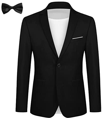 Blazer Homme Veste de Costume avec Cravate Slim Fit Un Bouton d'affaire Blazer Veston Homme Elégant Formel pour Mariage Business Dîner Noir XL
