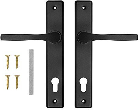 ADGO Poignée de Porte Ensemble de Poignées Gauche et Droite pour une Porte avec Insert, R=72mm, Rectangulaire, en Aluminium pour une Serrure étroite, Plaque d'acier Enduite de Poudre Galvanisée, Noir