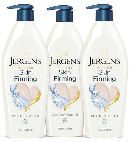 Jergens Skin Firming Body Lotion for Dry to Extra Dry Skin, Skin Tightening Cream with Collagen and Elastin, Instantly Moisturizes Dry Skin, Dermatologist Tested, Hydralucence Blend, 3-47.5g
