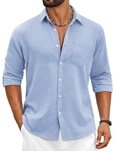 COOFANDY Men's Casual Linen Button Down Shirt Chambray Plain Oxford Dress Shirt