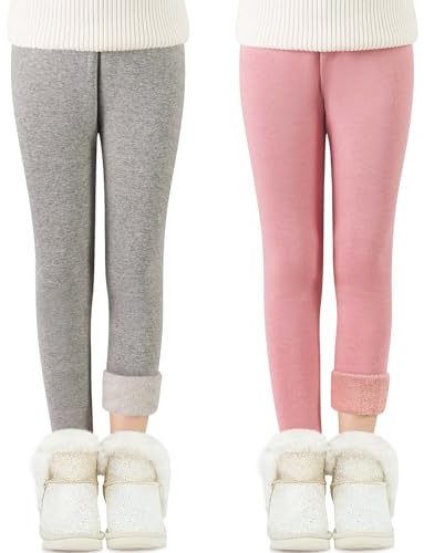 Adorel Leggings Felpati Pantaloni Termici Bambina Pacco da 2 Rosa & Grigio 6-7 Anni (Dimensione del Produttore 130)