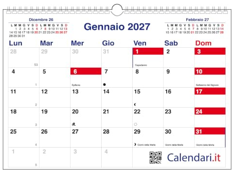 Calendario 2027 da muro CASELLE ORIZZONTALE planning mensile ideale per appunti e note 42x30 cm