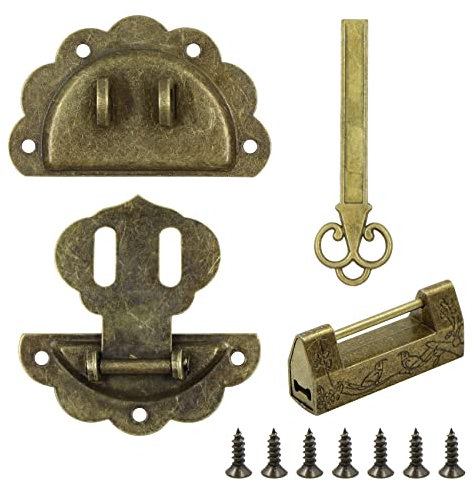 Antiguo Latch Hasp Bisagras Plegables - 4 Piezas Retro Pestillo de Estilo con 7 tornillos para cajas madera Caja vintage Gabinete antiguo y otros cajones madera, joyero, muebles, armario decorativo