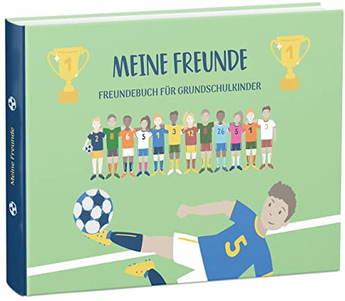 mintkind® „Meine Schulfreunde“ Freundebuch Schule Mädchen & Jungen Fußball Design | Freundschaftsbuch Grundschule | Meine Freunde Buch Geschenk zur Einschulung | Schulfreundebuch zum Ausfüllen