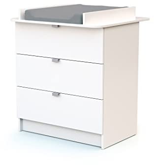 WEBABY - Weiße Wickelkommode ALBA| 3 Schubladen | 79 x 65 x 92 cm | Abnehmbarer Wickeltisch inklusive